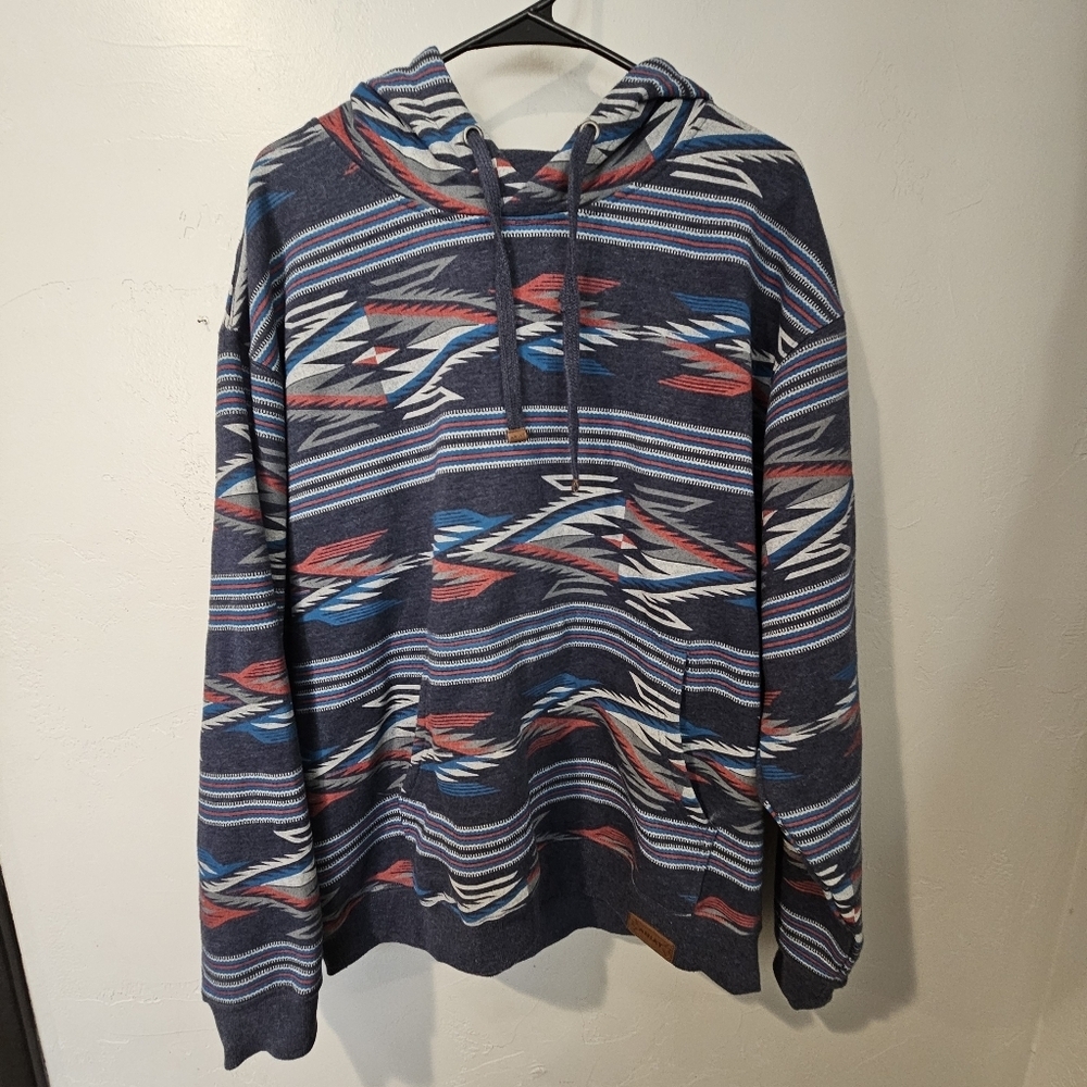 Ariat Men's Medium Blue White Red Aztec Hoodie Multicolor Patterned Pullover